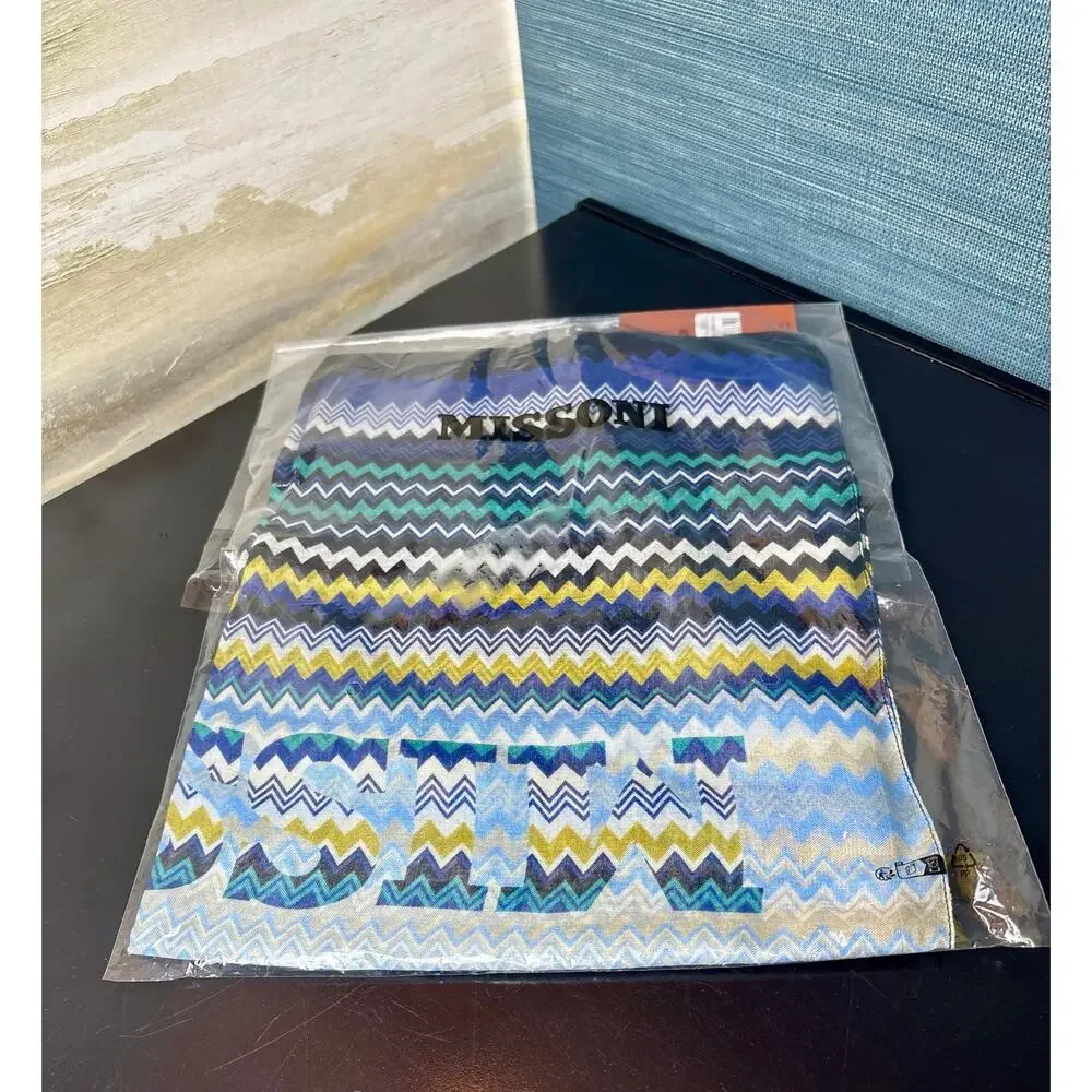 NWT - Missoni Italian Chevron Scarf/Shawl - Blue & Yellow (25x80) - Picture 2 of 15